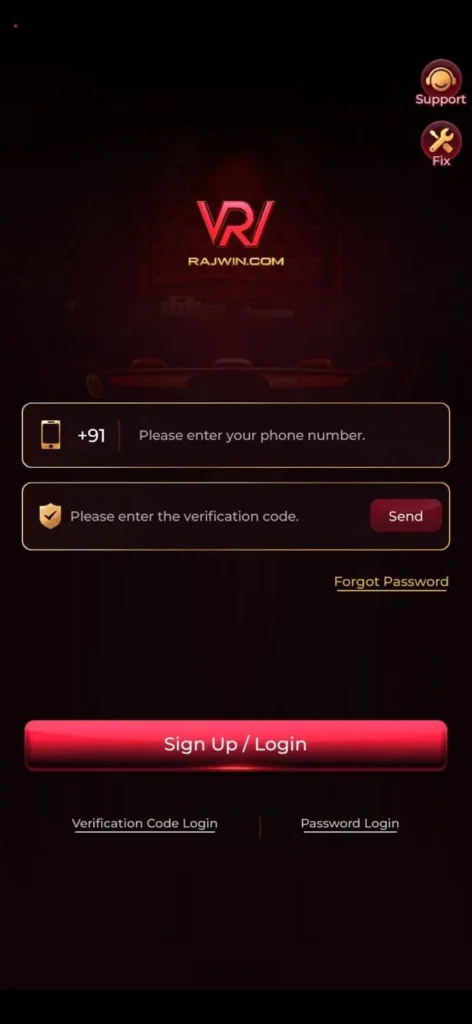 Rajwin game login and registration process mobile app